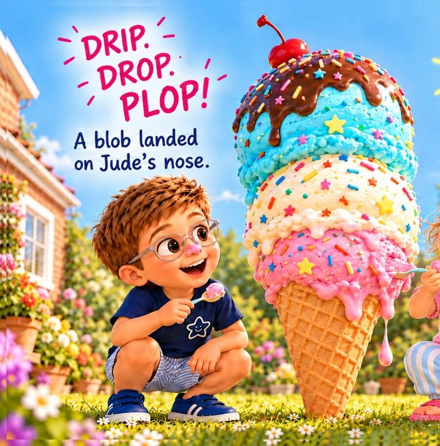 Drip, drop, plop! A blob lands on Jude's nose
